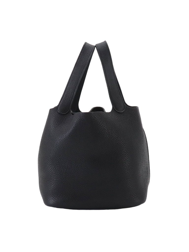 Hermes Picotin Mm Hand Bag Taurillon Clemence Black Silver